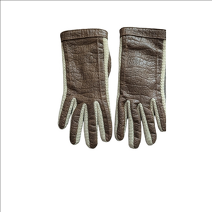 Brown Leather Women's Gloves with Cream Trim